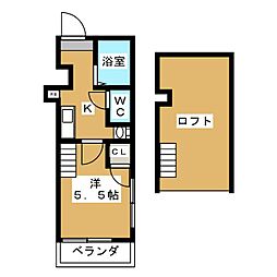 TKロイヤルコーポ 2階1Kの間取り