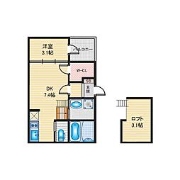 ハーモニーテラス青柳町 2階1DKの間取り