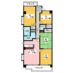 ロータリー春岡 6階3LDKの間取り