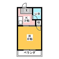 竹原ハイツ 1Kの間取図画像