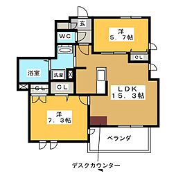 SunBonheur 2LDKの間取図画像