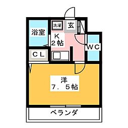 エクスランス月見坂 1Kの間取図画像