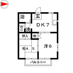 小出ハイツＣ 2階2DKの間取り