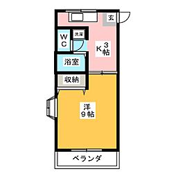 シャルム愛 2階1Kの間取り