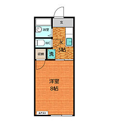 グリーンコーポ上石川　Ｂ棟 1階1Kの間取り