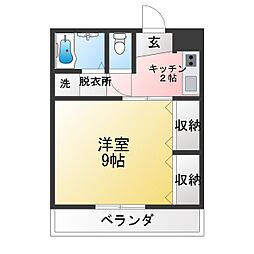 エスコート三陽 1Kの間取図画像