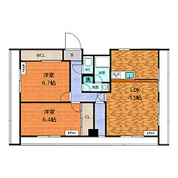 ラフィーネ沖田 5階2LDKの間取り