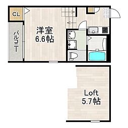 ハーモニーテラス上石川町VI 2階1Kの間取り