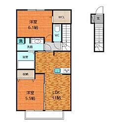 ヴィラ宿跡 2階2LDKの間取り
