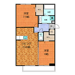 アベニール 2階2LDKの間取り
