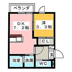 ジュネス上石川町 1階1DKの間取り