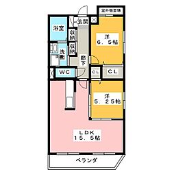 ロイヤルピジョン中村 2LDKの間取図画像