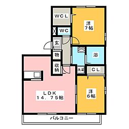 NOVA靖国 2LDKの間取図画像