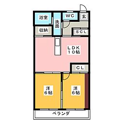 松栄ハイツ 2LDKの間取図画像