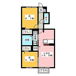 レーヴ豊栄 2LDKの間取図画像