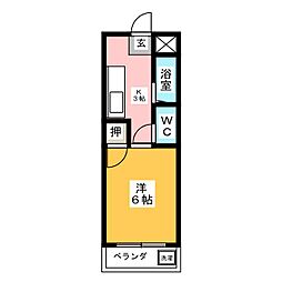 シャトーサイド谷 2階1Kの間取り