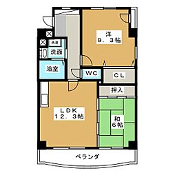 エーリス庄内 1階2LDKの間取り