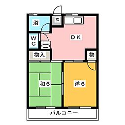 小島マンション 2DKの間取図画像