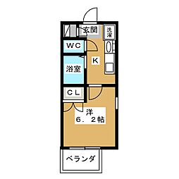 パルティール城西 4階1Kの間取り