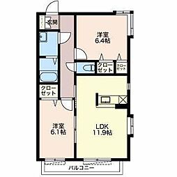 メヌエット 1階2LDKの間取り