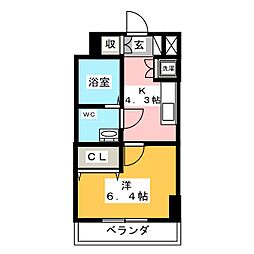 アール押切 6階1Kの間取り