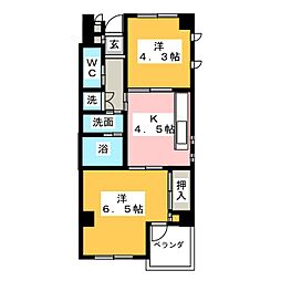 スーリヤ庄内通 3階2Kの間取り