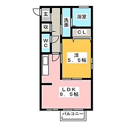 プラムII 2階1LDKの間取り