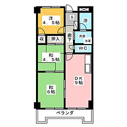 上名古屋ハイツ 3階3DKの間取り