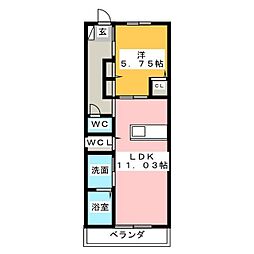 グランド・ソレイユM 2階1LDKの間取り