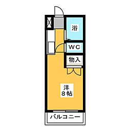 ラ・ネージュI 2階ワンルームの間取り