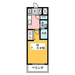 マリオン城西 1Kの間取図画像