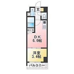 プレイズシード浄心アセント 1DKの間取図画像