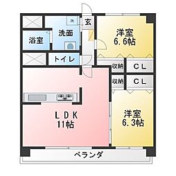 ハピネス天塚 2LDKの間取図画像