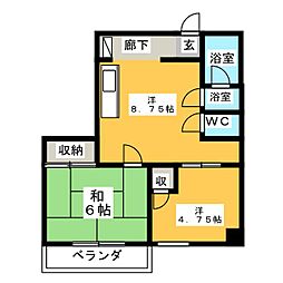 サンローヤル東山 2LDKの間取図画像