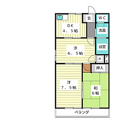 スカイハイツ　Ｂ棟 3階2LDKの間取り