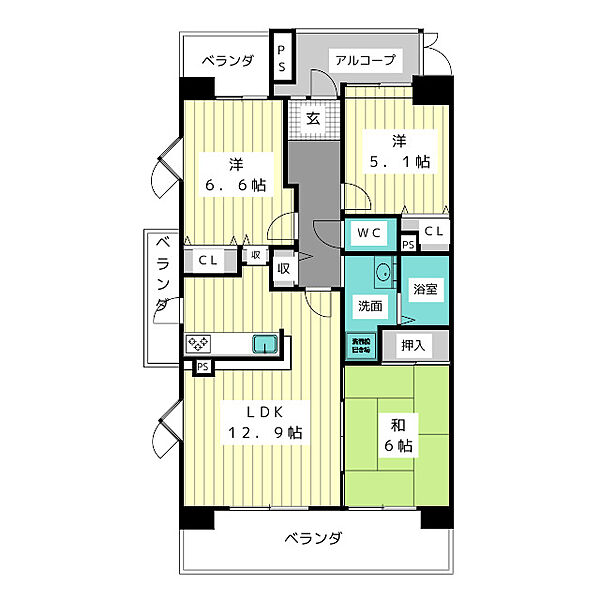 アーバンラフレ虹ヶ丘南9号棟 ｜愛知県名古屋市名東区植園町２丁目(賃貸マンション3LDK・2階・74.28㎡)の写真 その2