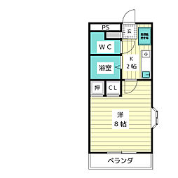 リヴェール牧 4階1Kの間取り