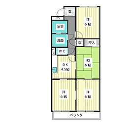 レジオン香流 3階4DKの間取り