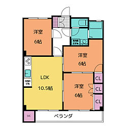 ＢＥＬＬ　ＧＲＡＹ　Ｋ．Ｉ 3階3LDKの間取り