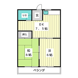 下坪ハウス 1階2DKの間取り