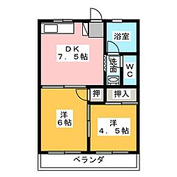 カトレヤハイツ 2DKの間取図画像