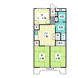 サンパークマンションB棟 3DKの間取図画像