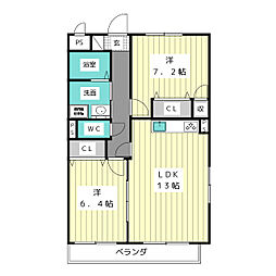 フローラル香流 3階2LDKの間取り