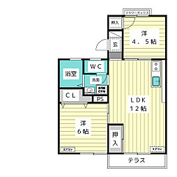 ホワイトコーポアサイNo.2 2LDKの間取図画像