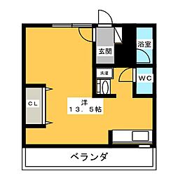 パールマンション月ヶ丘 ワンルームの間取図画像