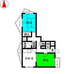 ＴＨＥ　ＢＯＸ　新西 3階2DKの間取り