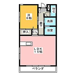 若葉台ハイツ 2階1LDKの間取り