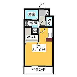 アポロI 2階1Kの間取り