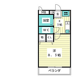 サンライズ 1Kの間取図画像