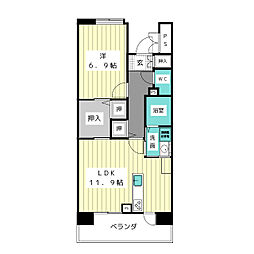 UR都市機構アーバンラフレ虹ケ丘中5号棟 1LDKの間取図画像